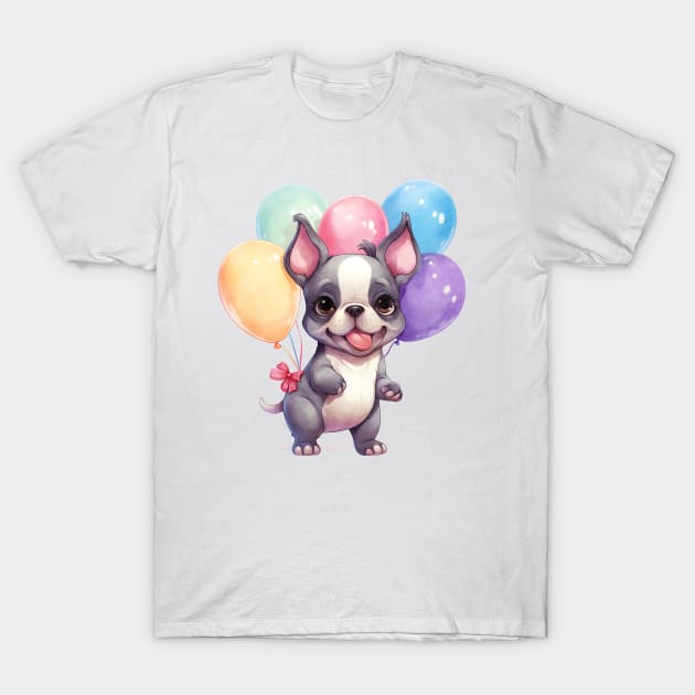 French Bulldog Holding Balloons T-Shirt by Chromatic Fusion Studio